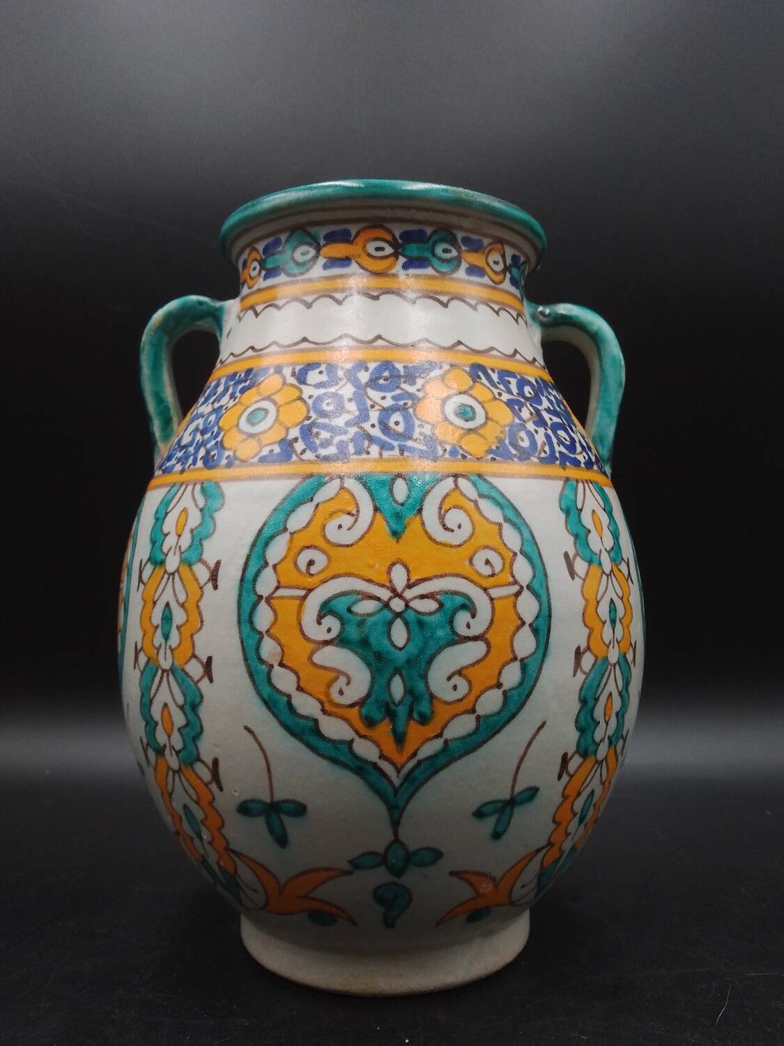 Vase pot with two handles in Moroccan ceramic signed Fes Moroccan