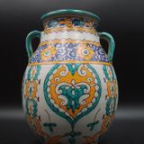 Vase pot with two handles in Moroccan ceramic signed Fes Moroccan