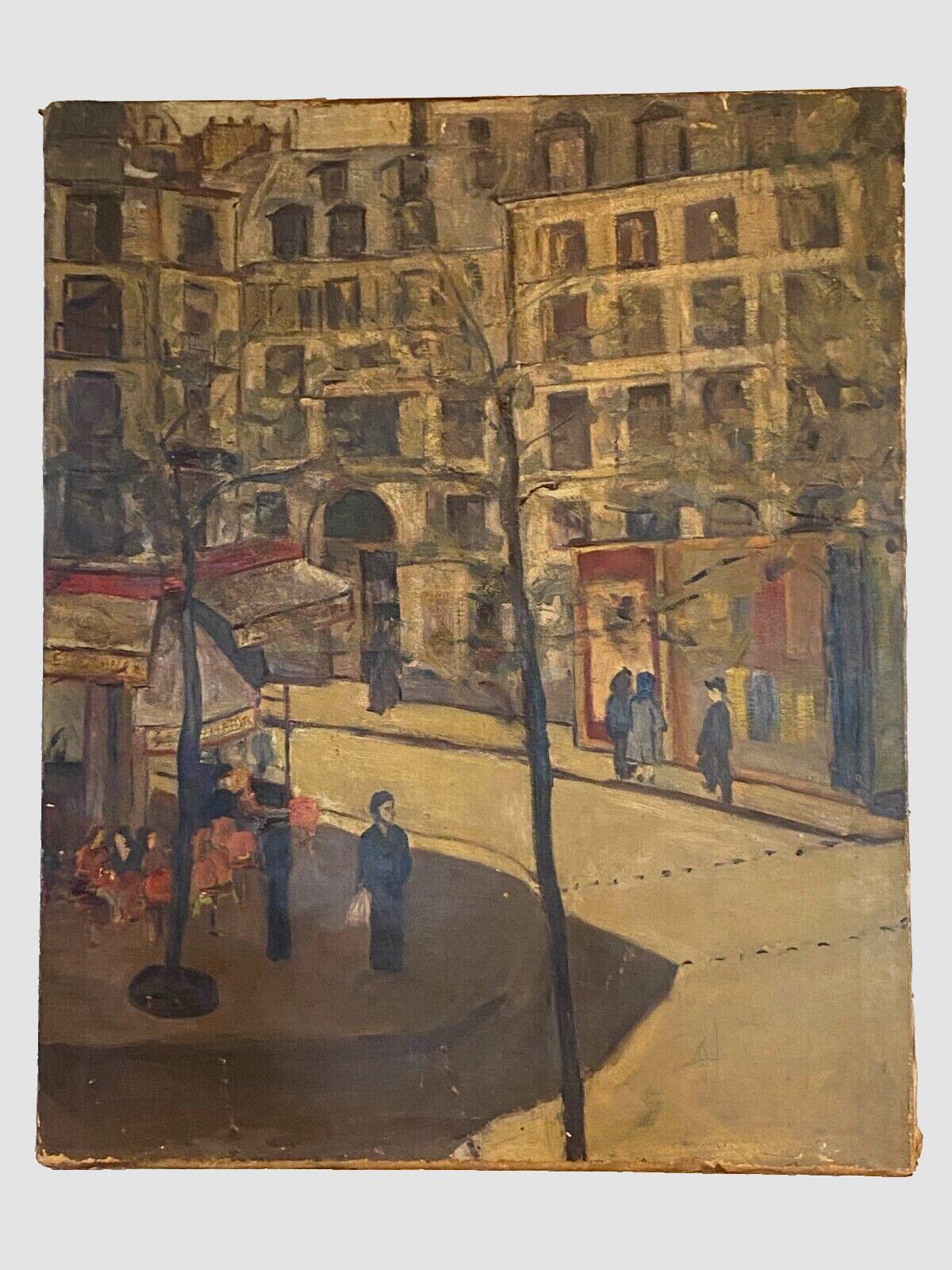 "Animated view of a street in Paris" Oil on canvas 20th century