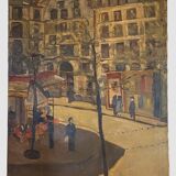 " Vue animée d'une rue de Paris " Huile sur toile XX siècle