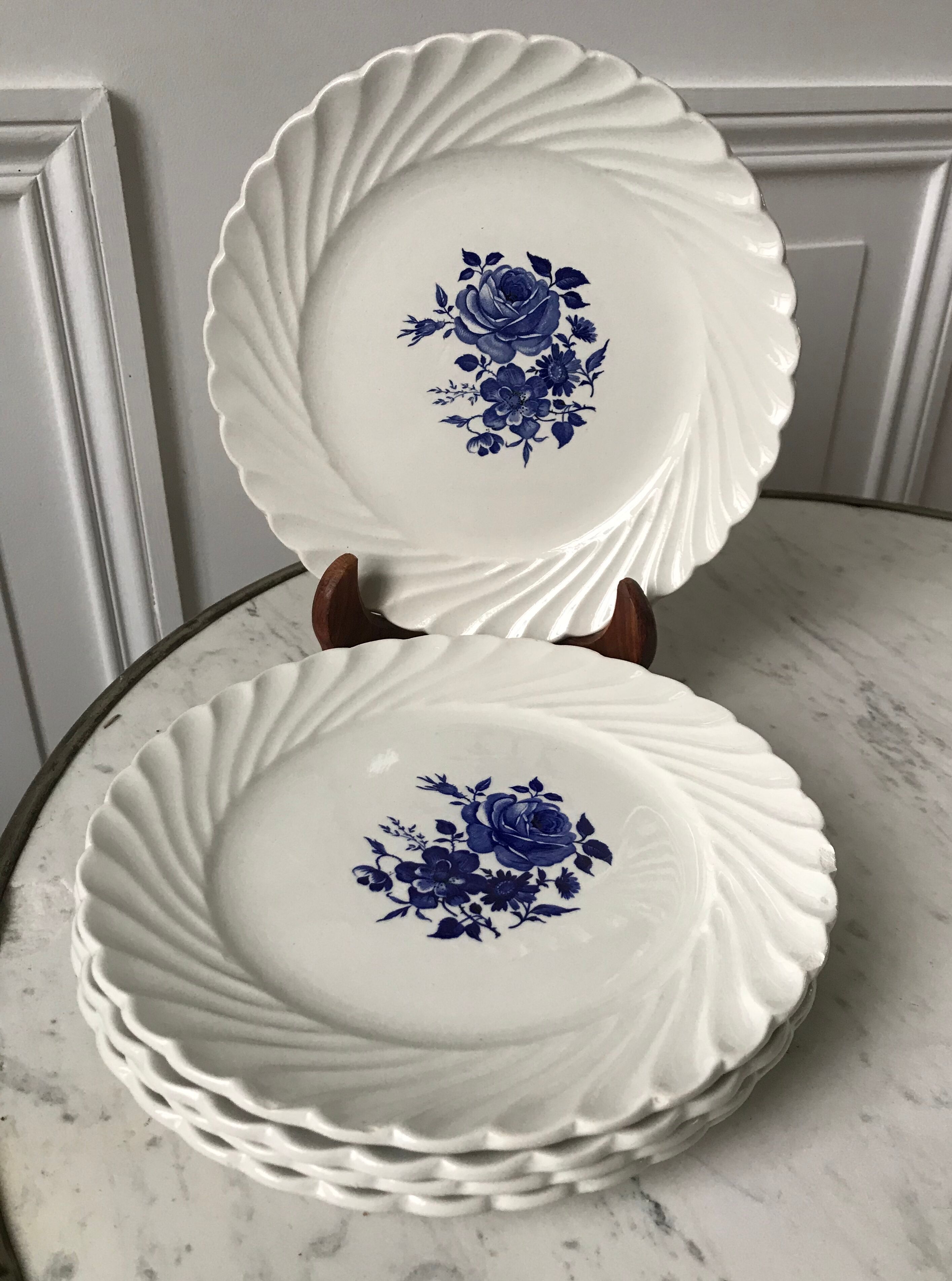 set of 5 F&G Lunéville flower dessert plates 60s