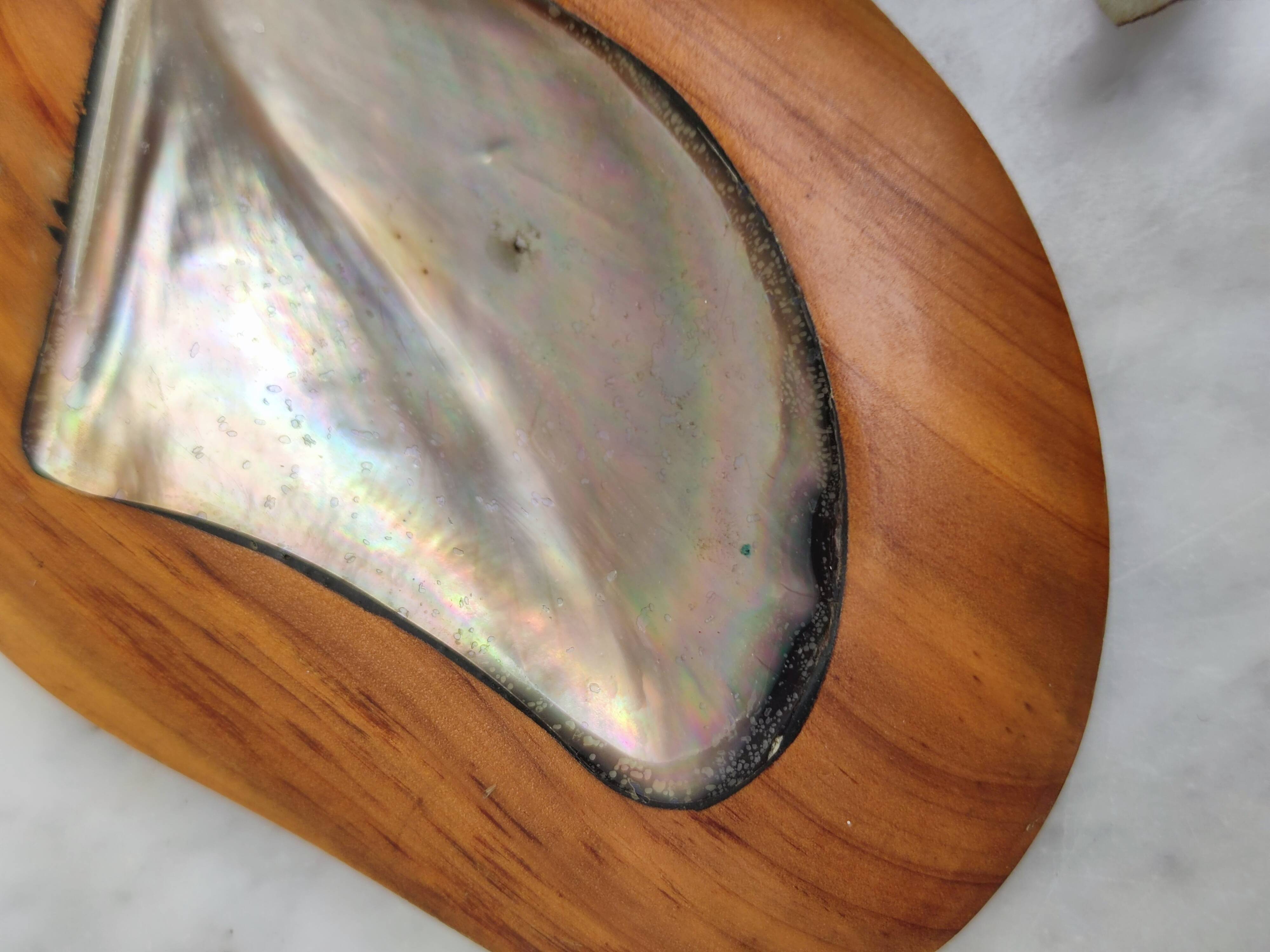 Teak and mother-of-pearl trinket bowl