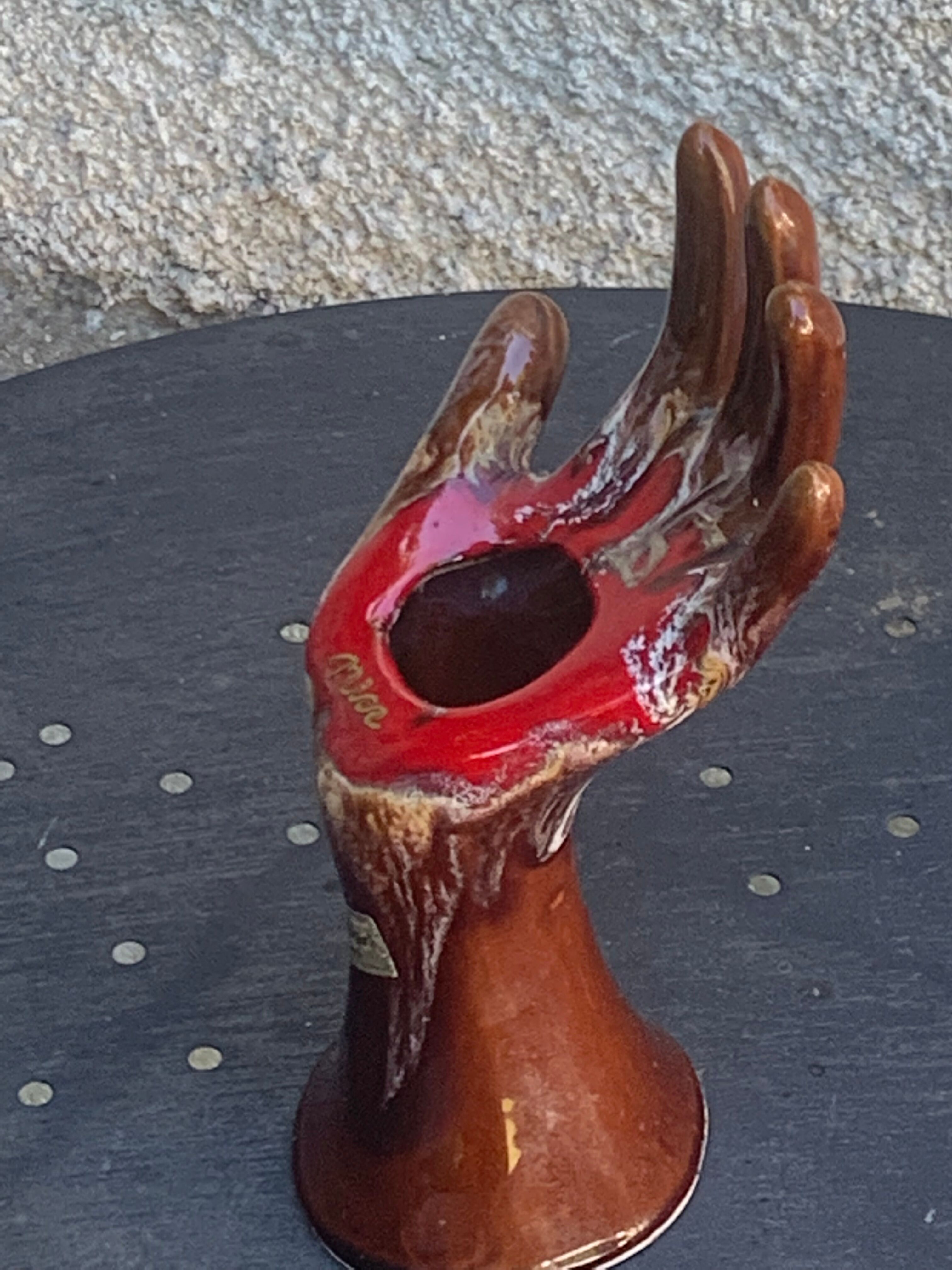 Hand vase in flamed enamelled ceramic stamped vintage vallauris