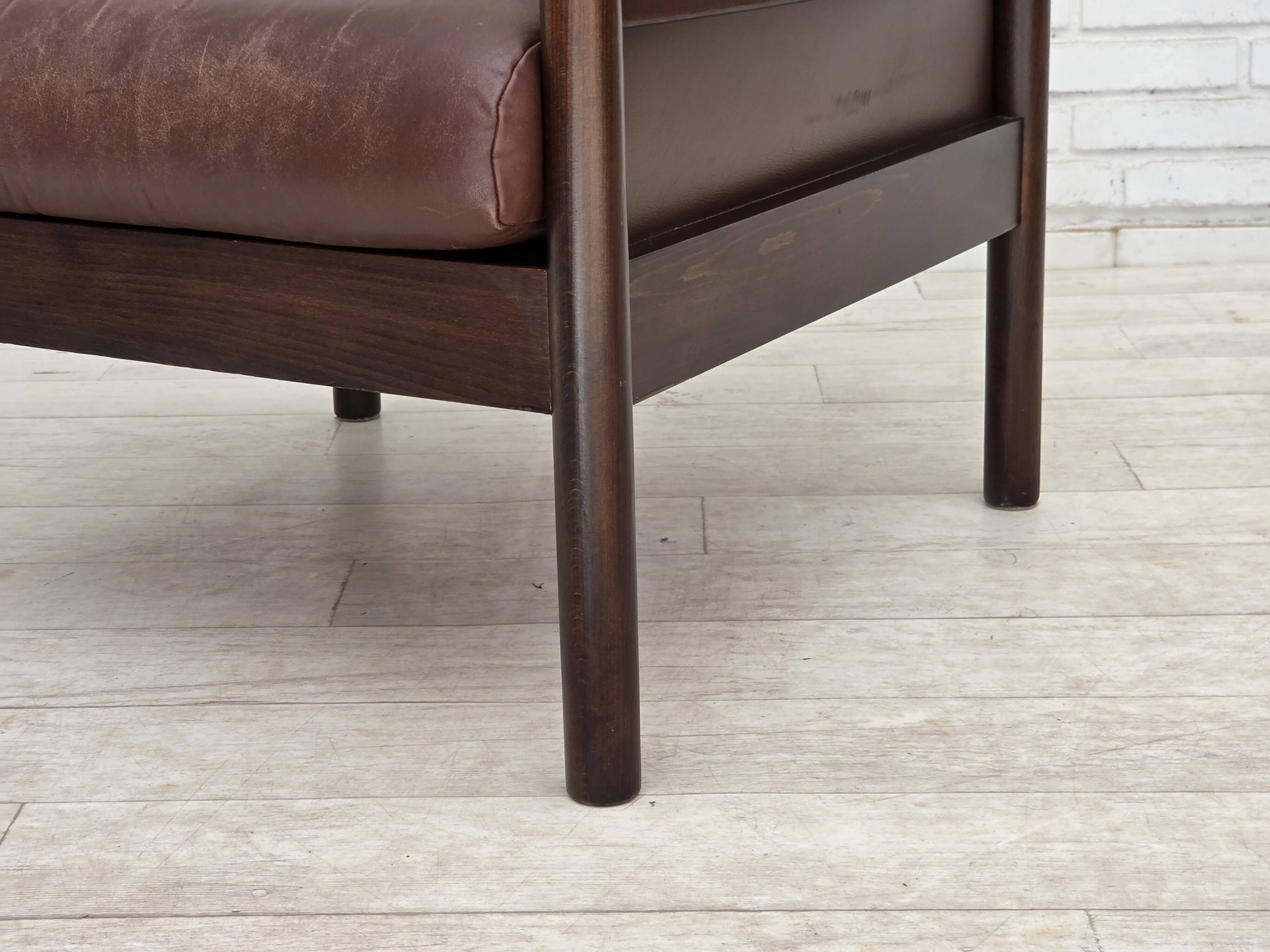 1970s, Scandinavian armchair, furniture leather, beech wood.