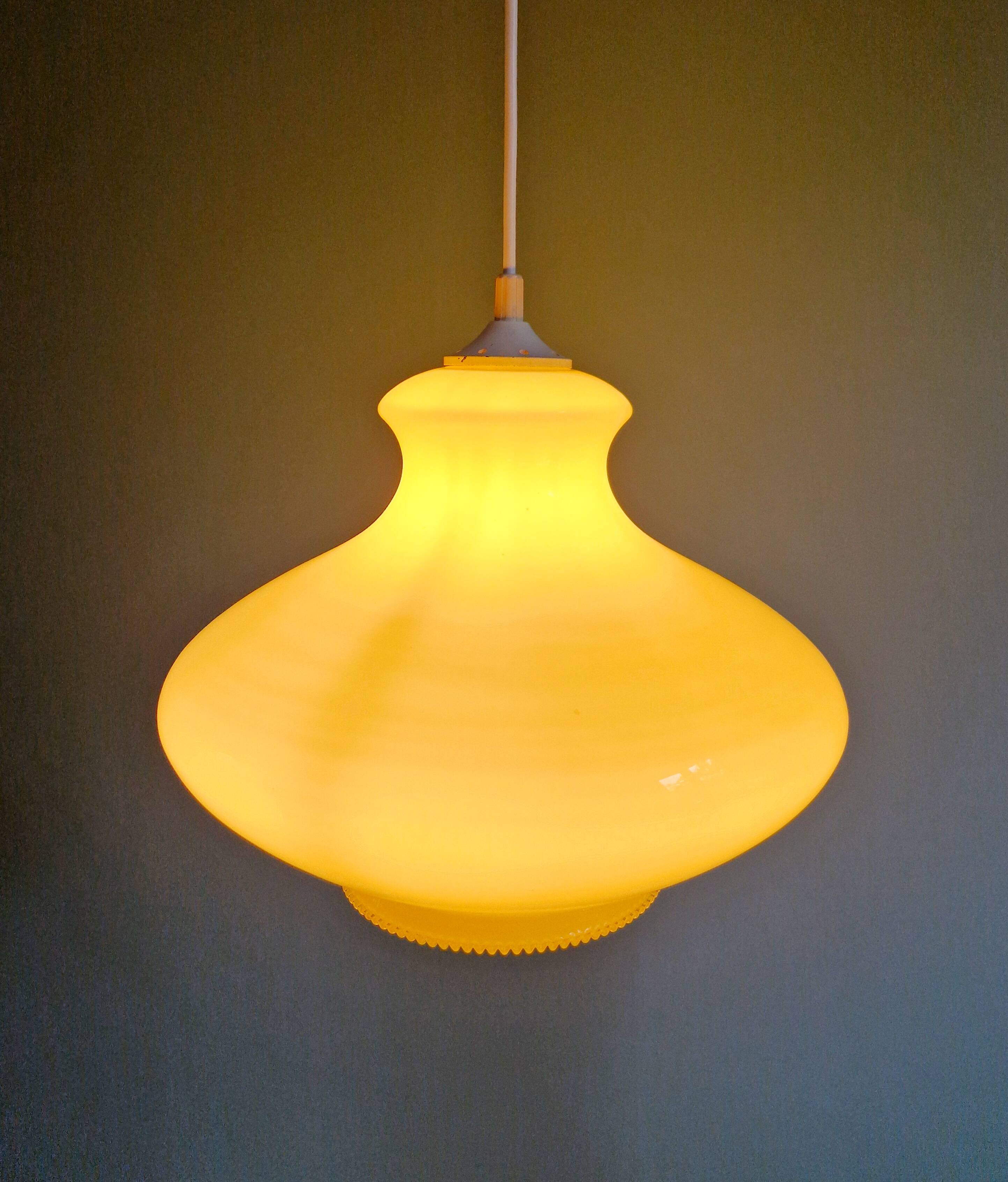 Vintage yellow opaline pendant light, 70s