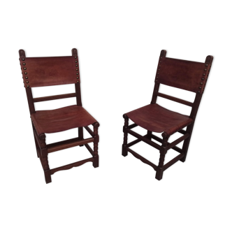 Pair of thick leather and oak wood