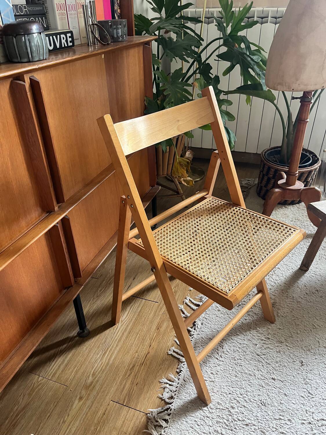 Vintage glass and cane folding chair