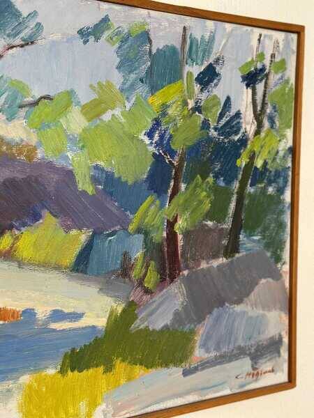 Original Swedish oil on canvas – “Saltsjöbadssommer” by Gustaf Höglund – 1969 – vintage & framed – 51 × 67 cm