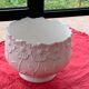 Pot cover slurry in glazed ceramic white vintage floral pattern