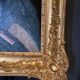Huile sur toile Portrait de femme en robe bleue et éventail Milieu XIXe