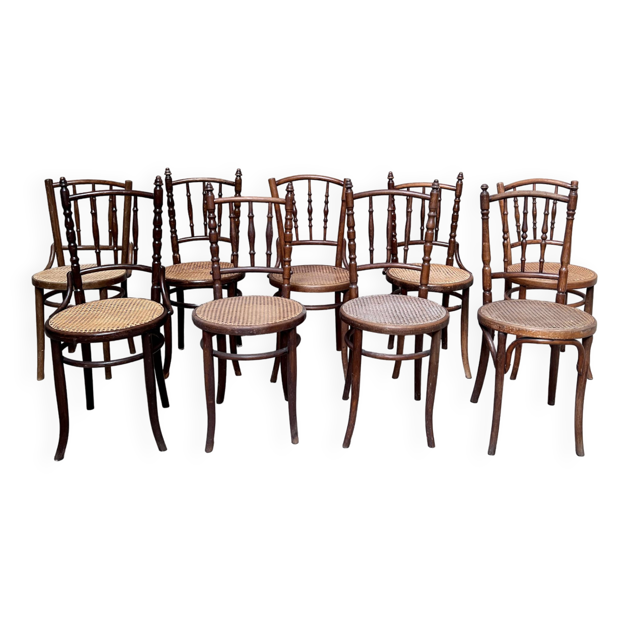 Series of 7 old bar cane cane bistro chairs