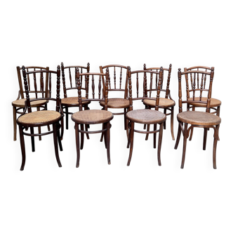 Série de 7 Chaises bistrot cannée cannage ancien troquet