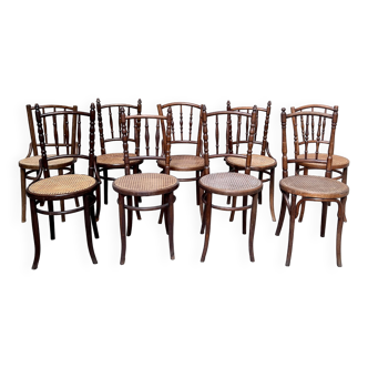 Series of 7 old bar cane cane bistro chairs
