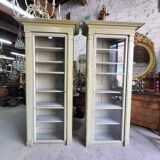 Magnificent pair of green painted fir bookcase display cabinet early 20th century