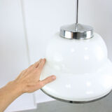 Mid-century opaline & chrome pendant lamp