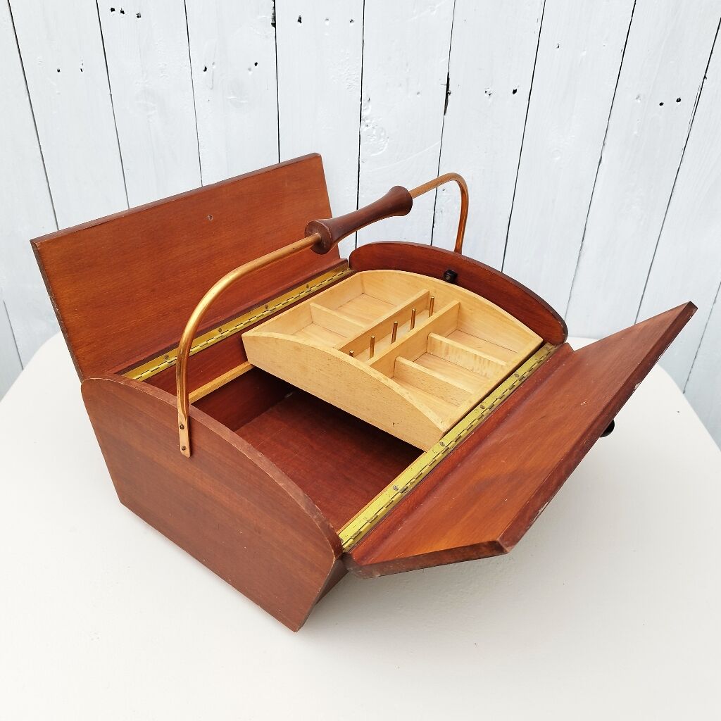 Old sewing box worker varnished wood