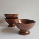 Set of 3 vintage ceramic arts brown piedouche bowls