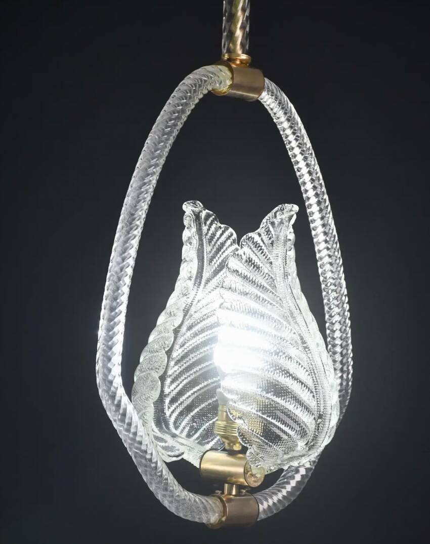 Set of 2 Pink and Transparent Murano Glass Chandelier by Barovier e Toso, 1950s