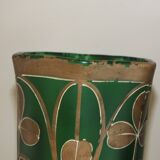 Paire de grands vases Art Nouveau en verre peint émaillé décor trèfles