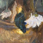 Large oil on canvas of a still life with flowers 1929, antique painting.