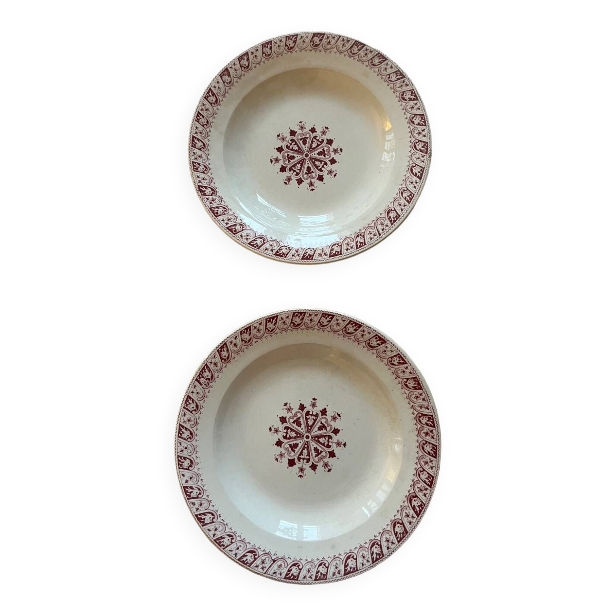 Set of saline hollow plates of iron earth with flowers