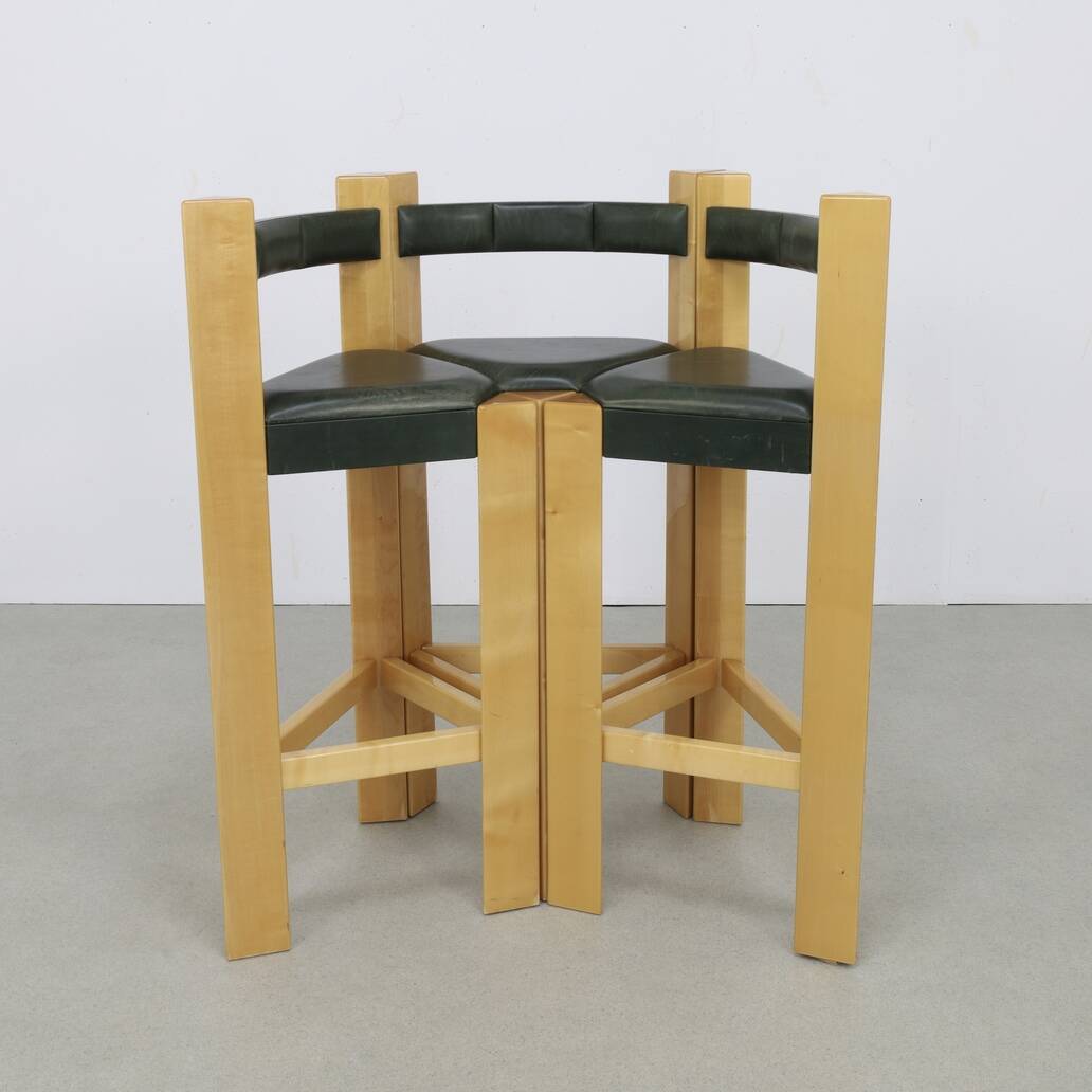 3x Postmodern Barstools in Leather, 1990s