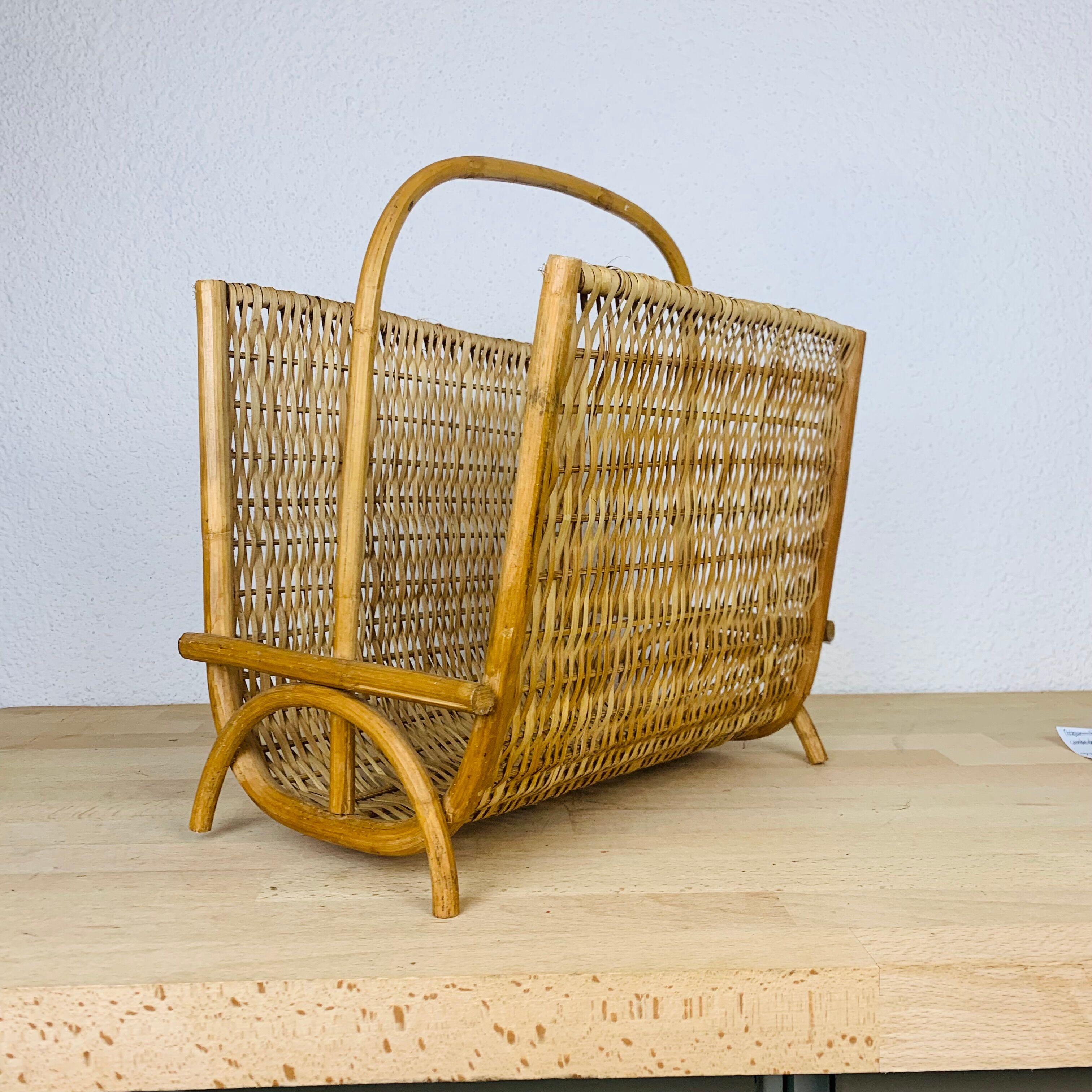 Vintage rattan magazine holder 60s