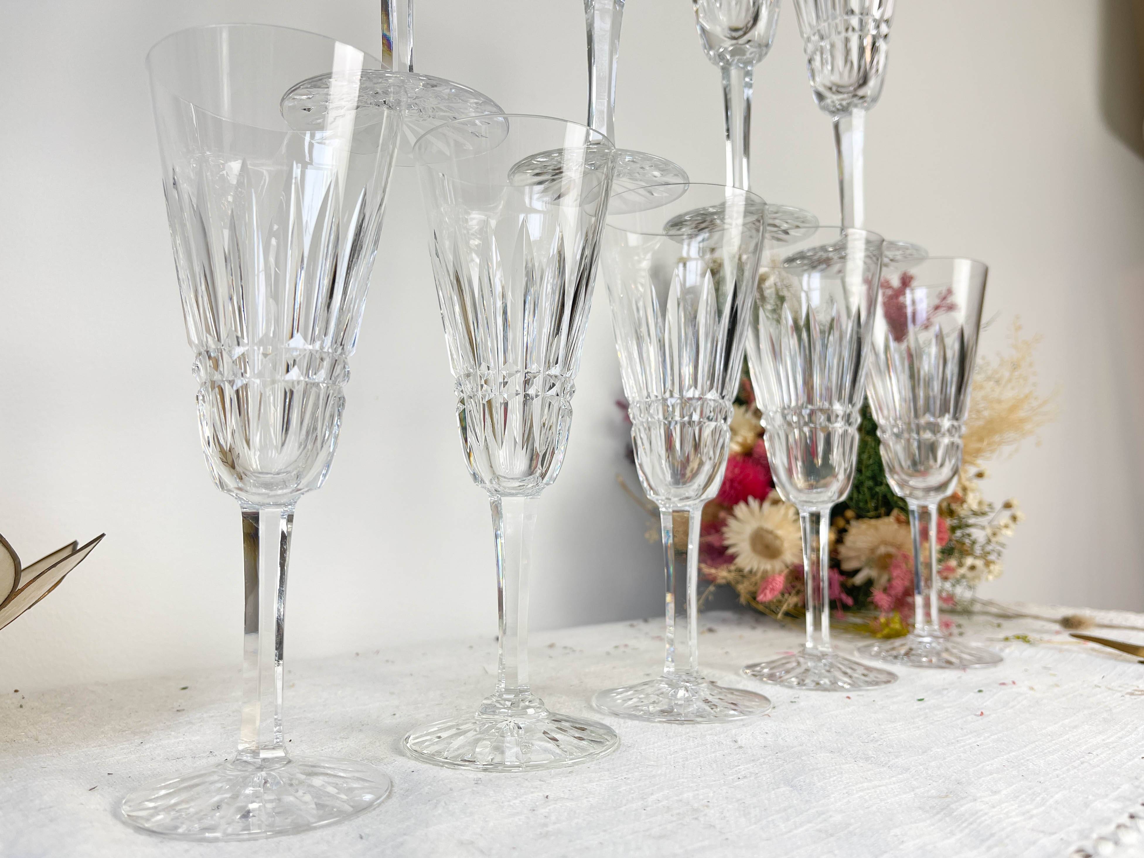 9 French Chiseled Crystal Flutes