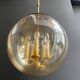 Smoked Glass and Brass Four-Light Suspension Pendant. French Work.