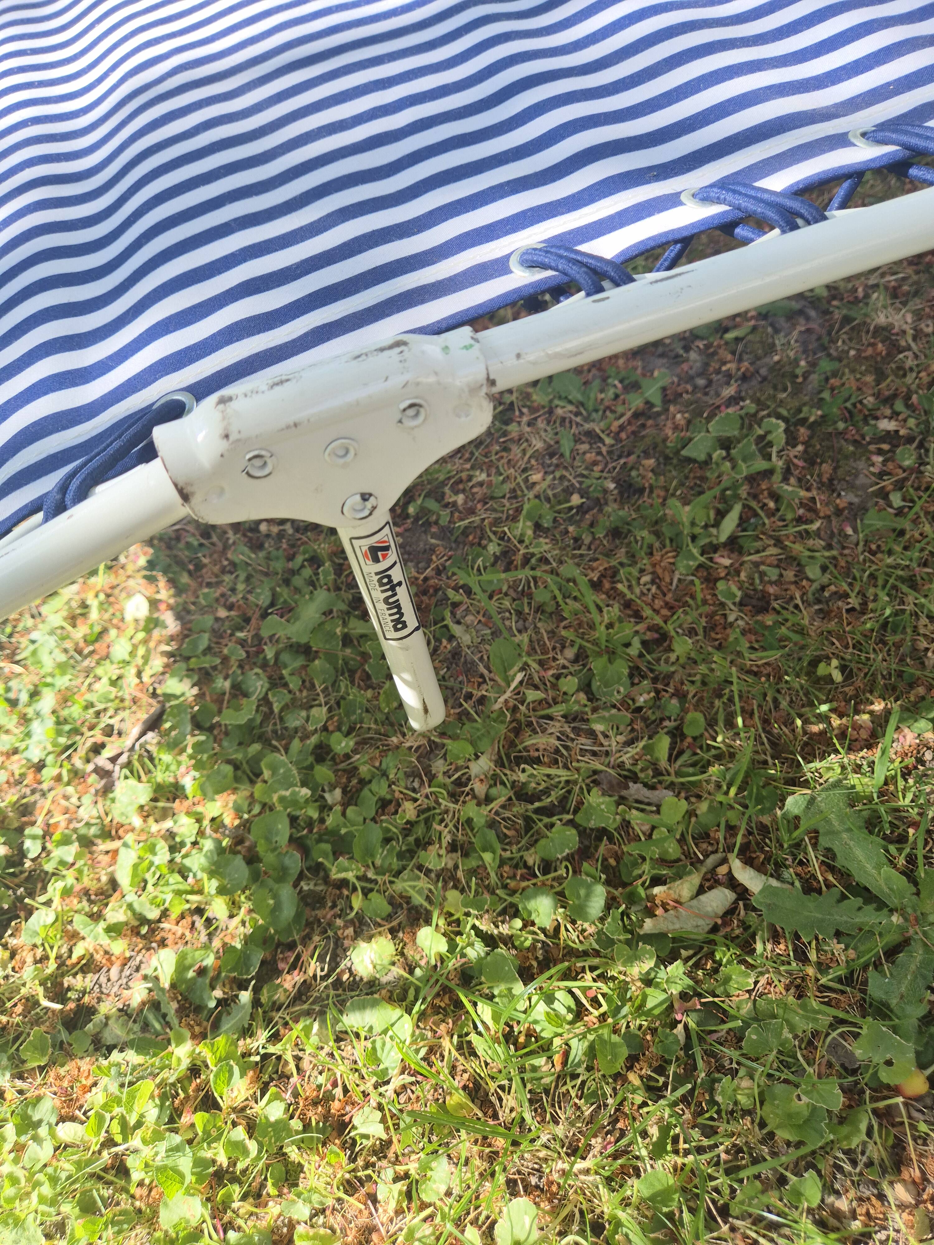 Lot de 2 transats vintage lafuma mariniere a rayures blanche marine