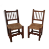 Ancienne paire de chaises en bois et corde