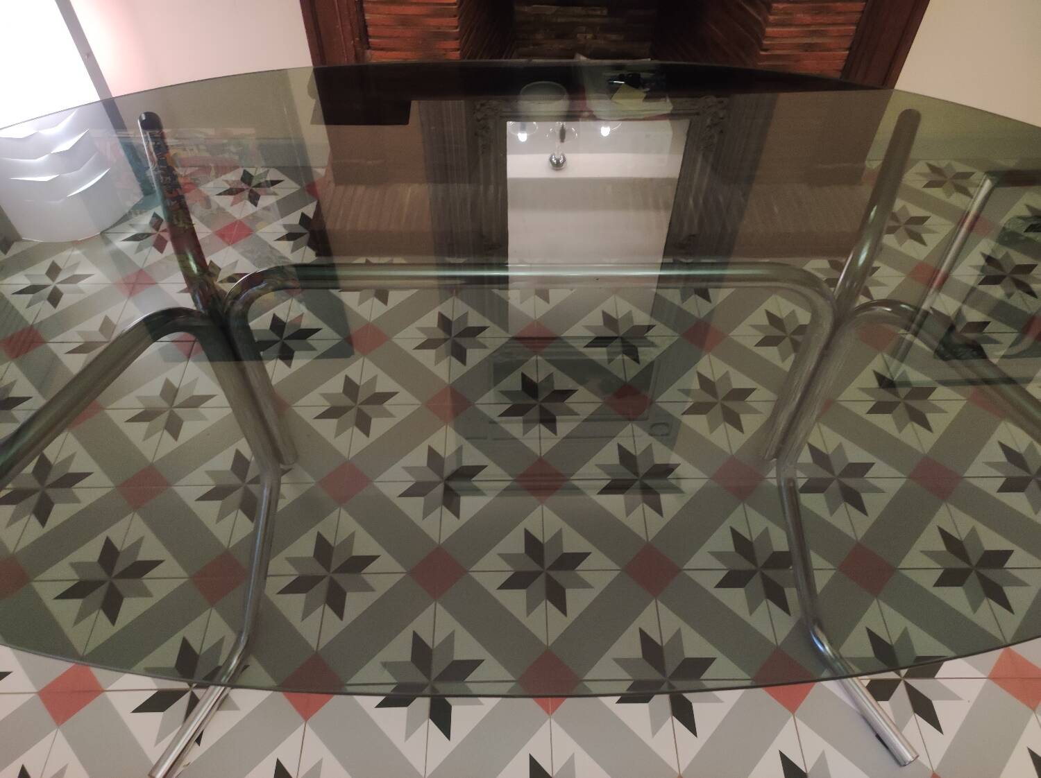 Dining table 70 chrome and smoked glass