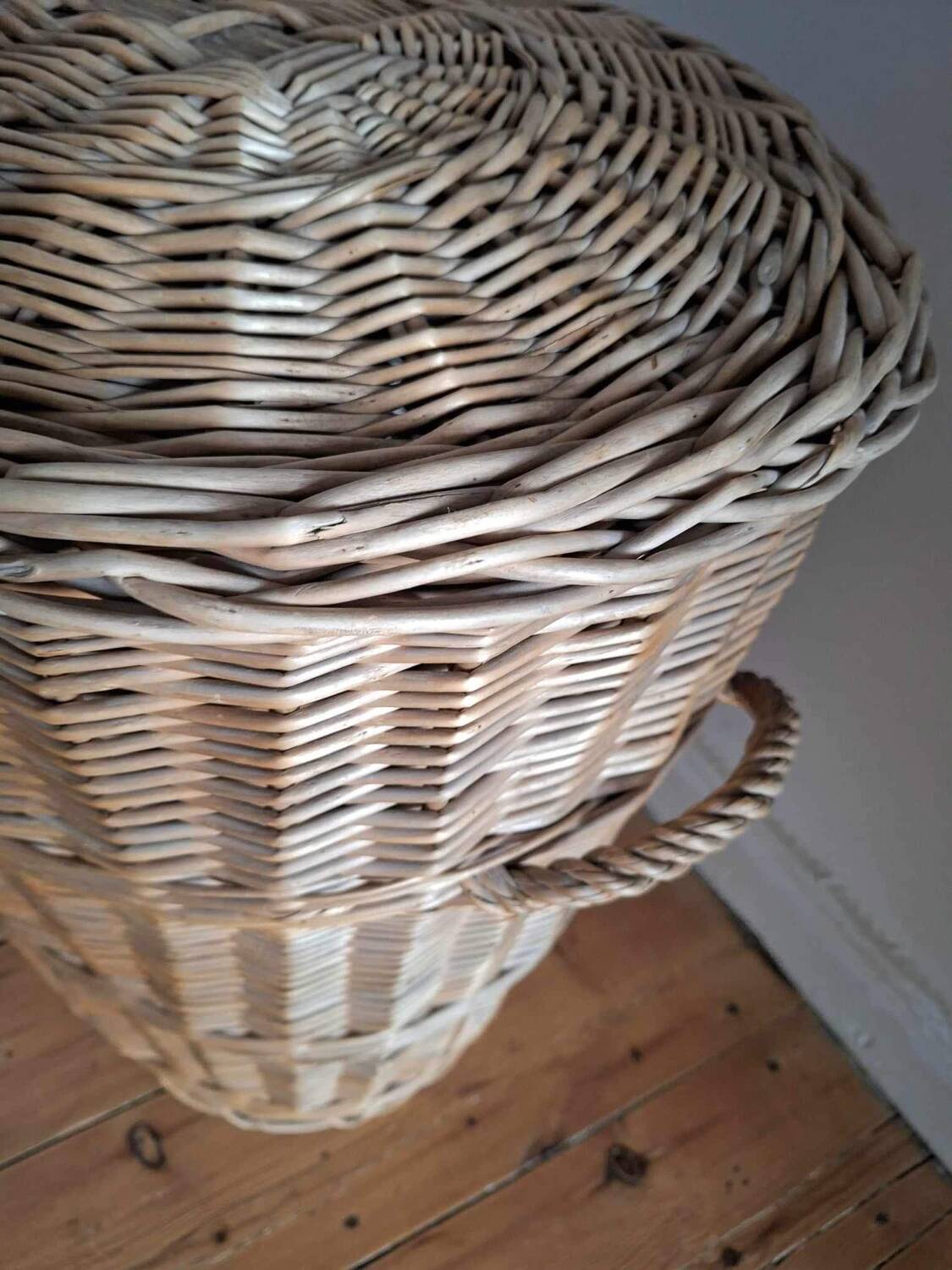 Very large vintage rattan basket, retro wicker decoration