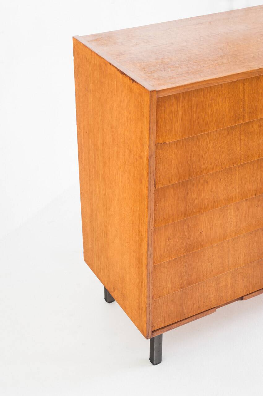 Vintage sideboard. Oak wood, drawers and door. France, 1960s
