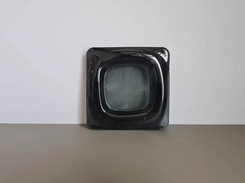 Smoked glass ashtray from the 70s - Square MCM catchall