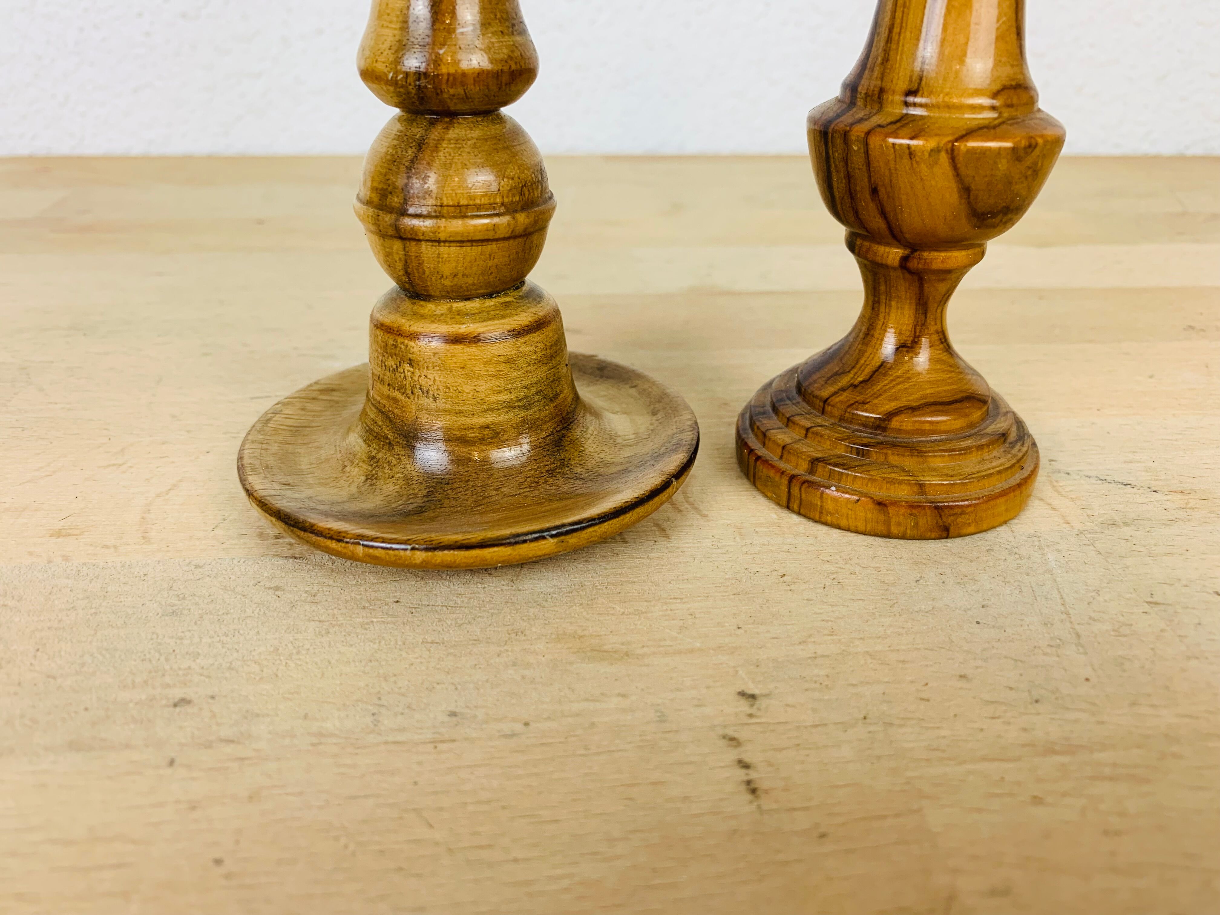 Pair of wooden candle holders
