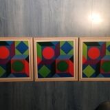 Vintage Optical Art Triptych - Victor Vasarely - 3 Frames 30x30cm