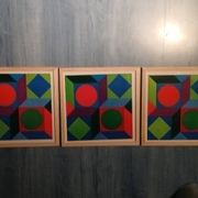 Triptyque Vintage Art Optique - Victor Vasarely - 3 Cadres 30x30cm