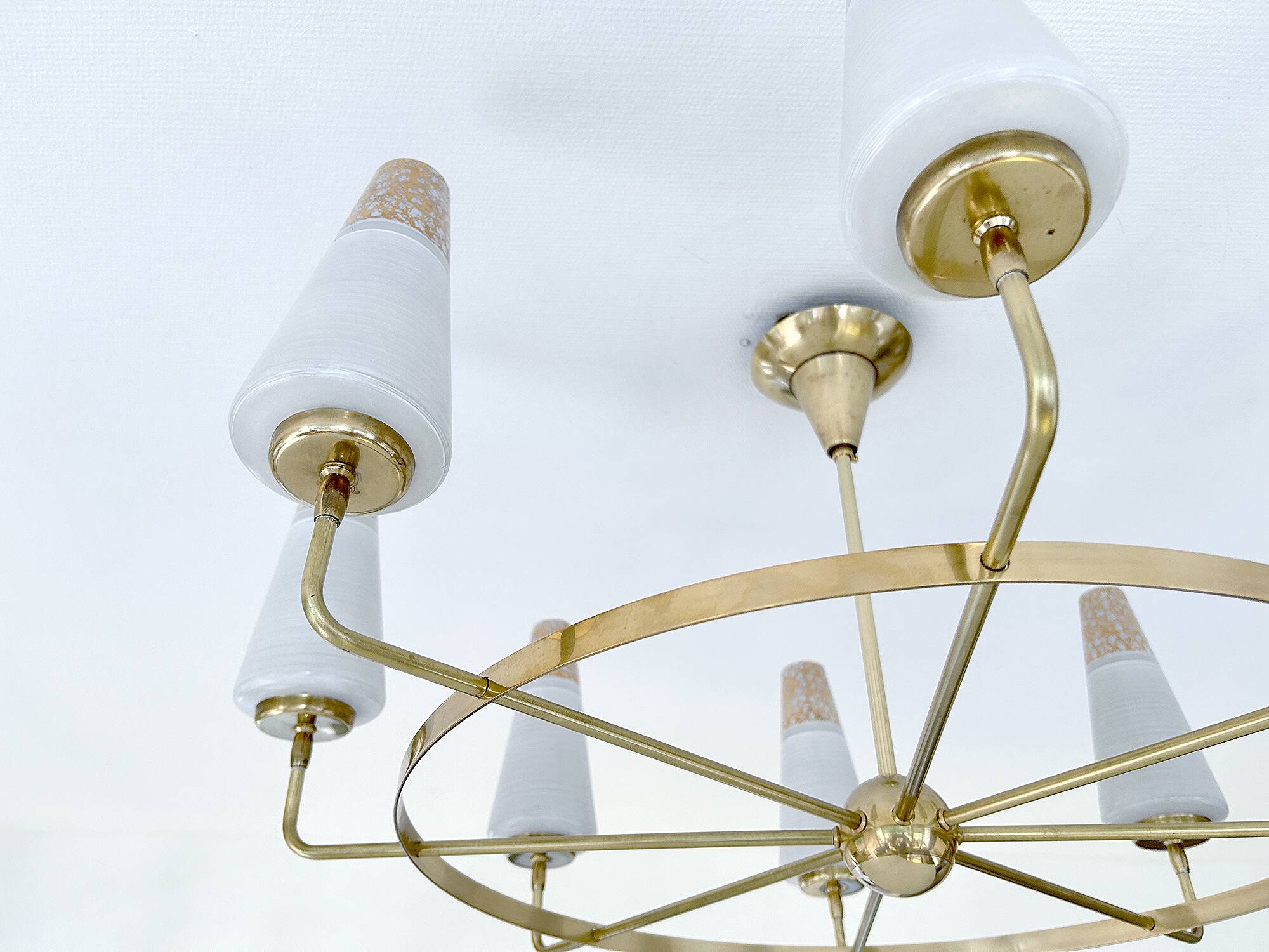 Large Vintage Italian Pendant Light, 1950s, Brass Glass