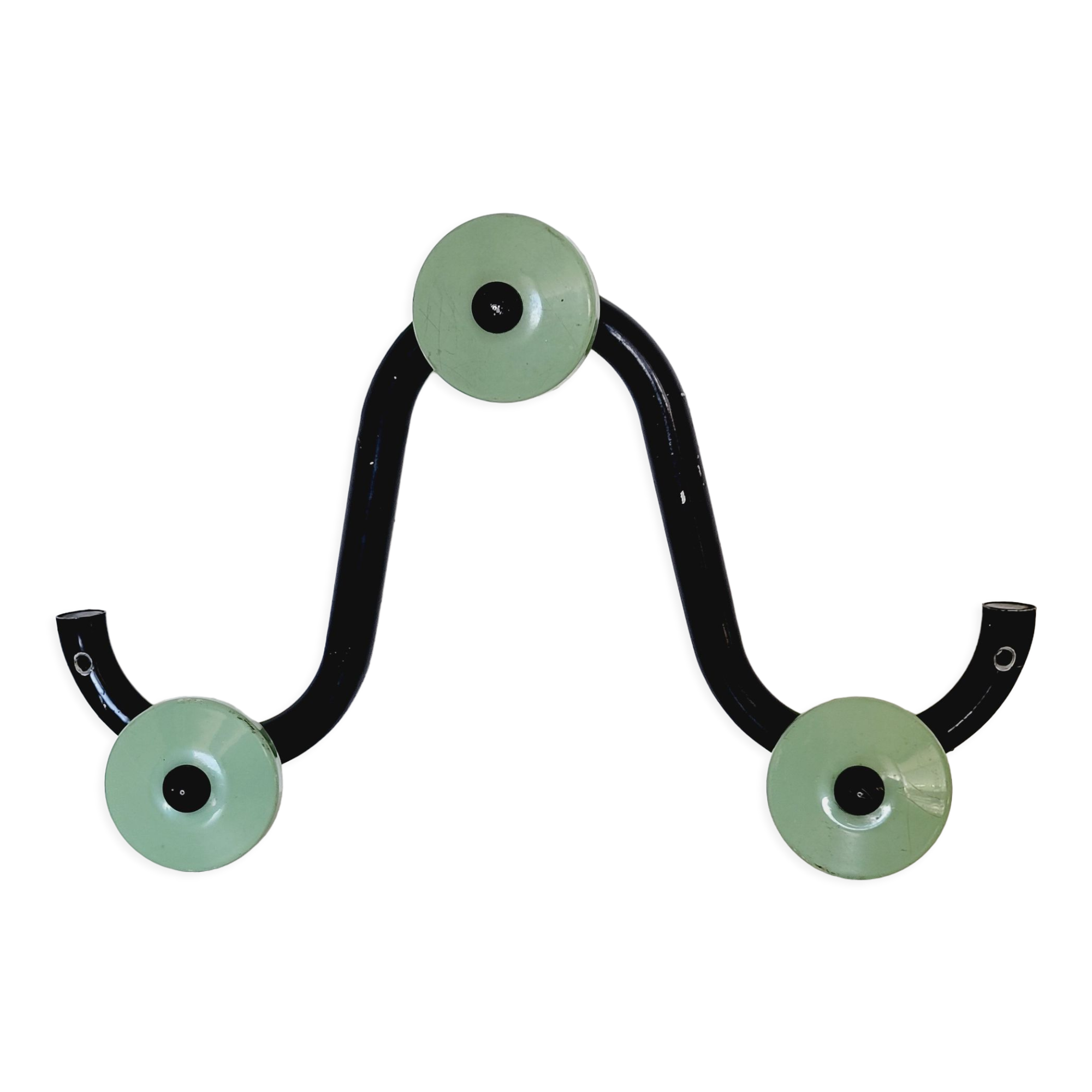 Coat rack with 3 hooks in black and green metal vintage Roger Feraud