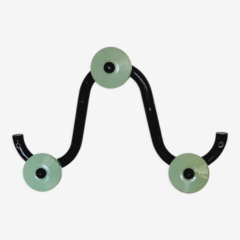 Coat rack with 3 hooks in black and green metal vintage Roger Feraud