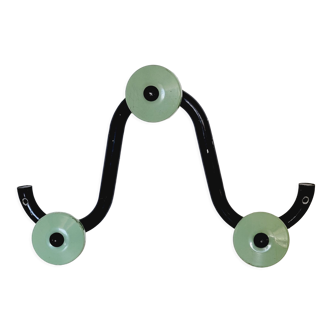 Coat rack with 3 hooks in black and green metal vintage Roger Feraud