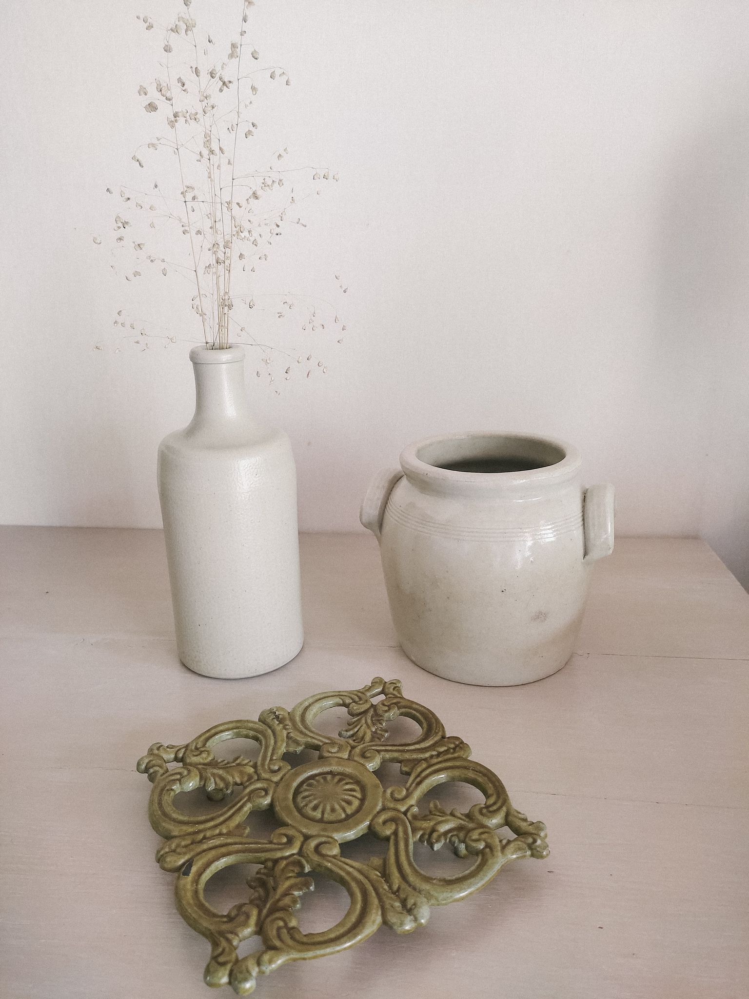 Vintage cast iron underside, green enamel, country house decoration, kitchen