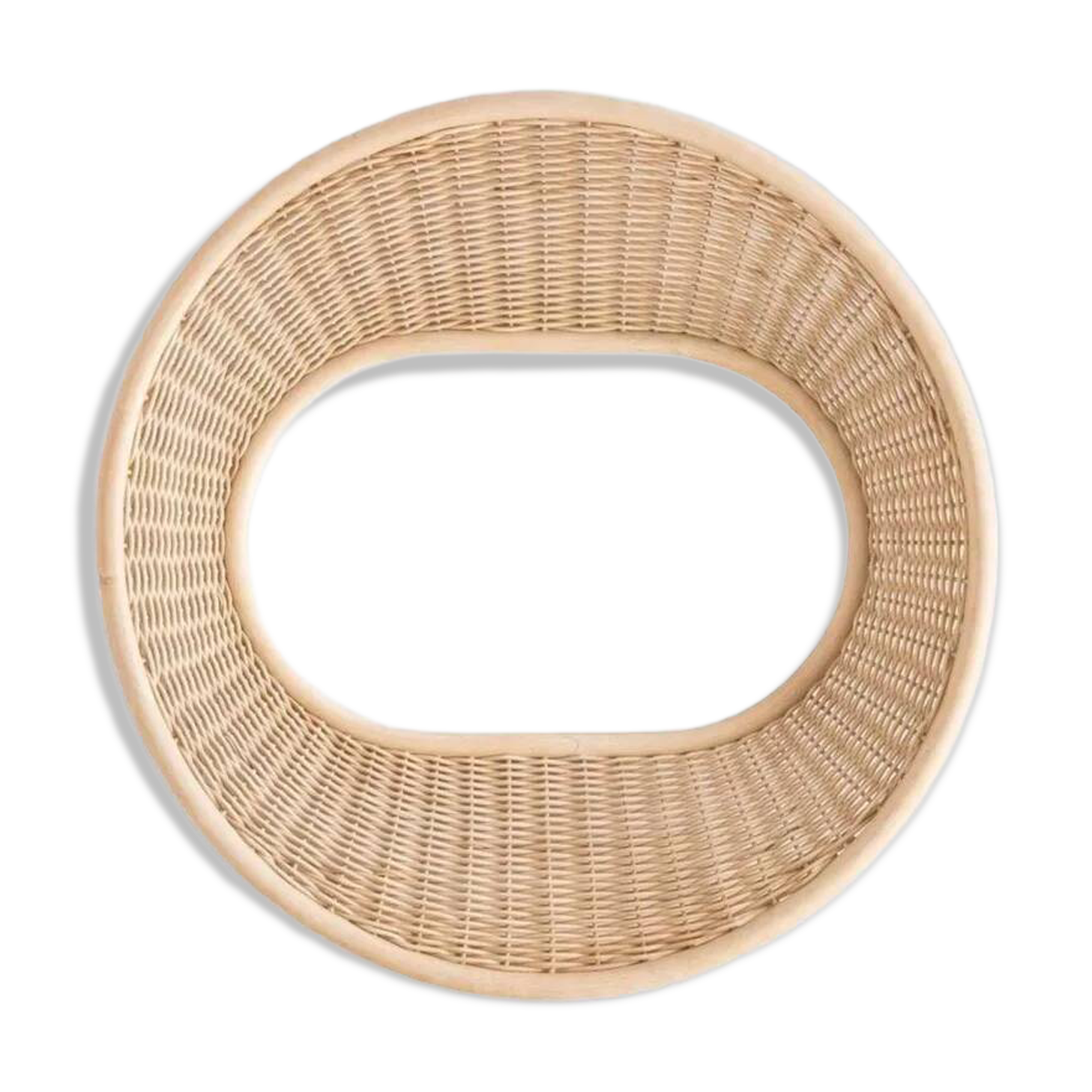 Large concave mirror in woven rattan