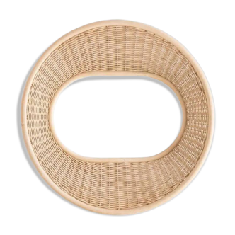 Large concave mirror in woven rattan