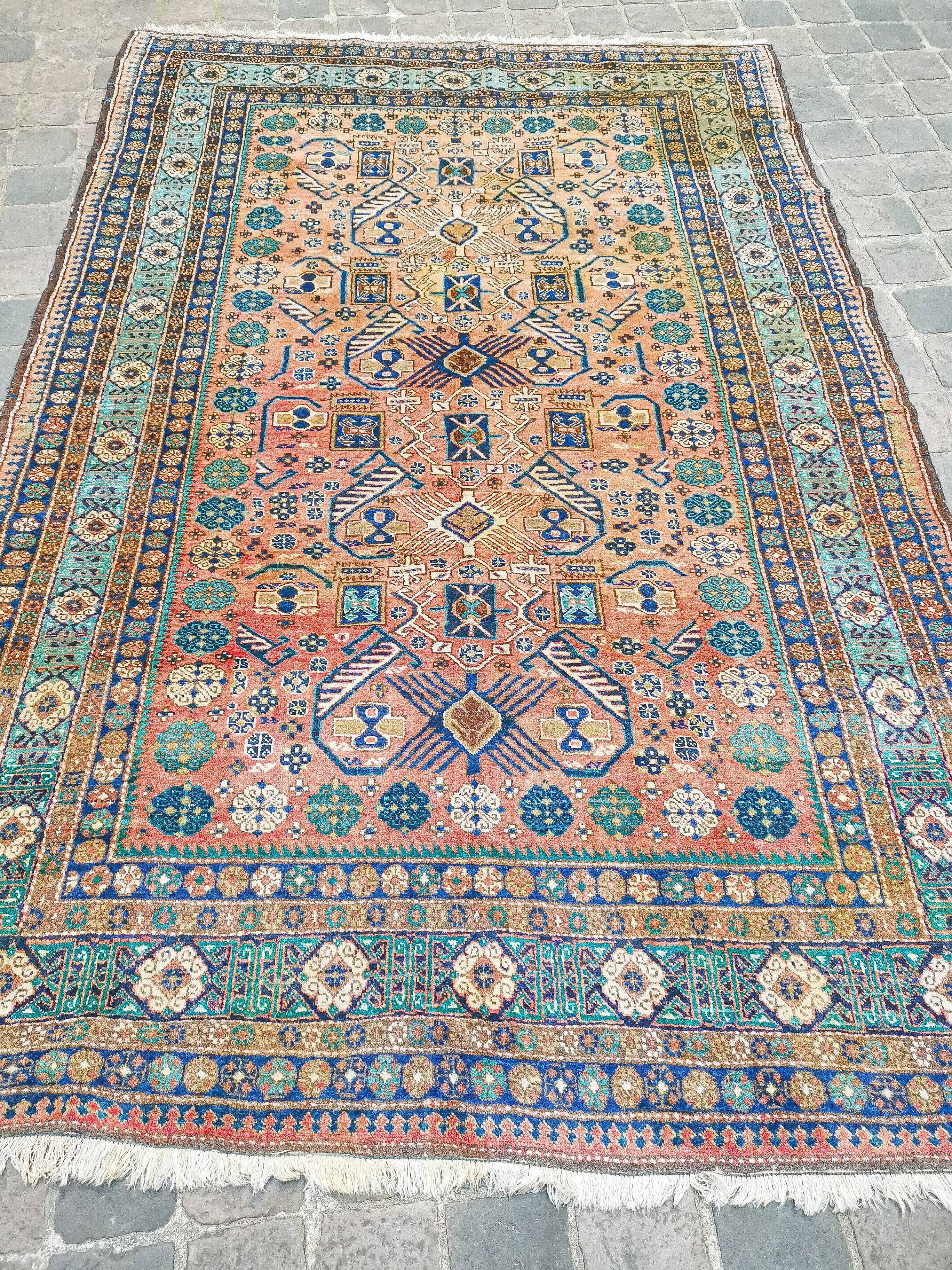 Ardebil vintage handmade Persian oriental rug 252 x 166 cm