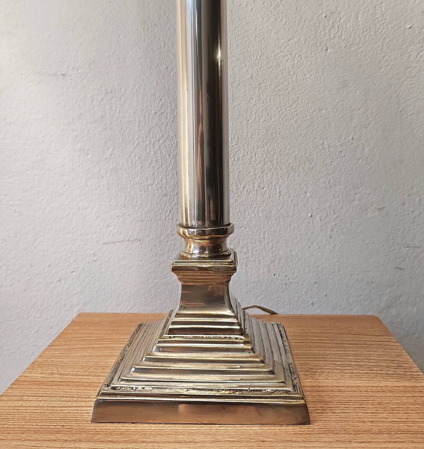 Large silver metal empire style column lamp