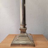 Large silver metal empire style column lamp