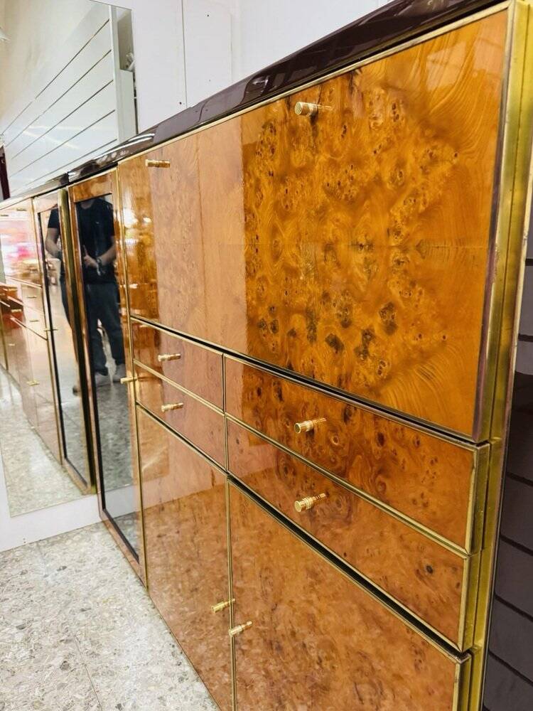 High Sideboard in Radica and Gilded Metal, 1970s