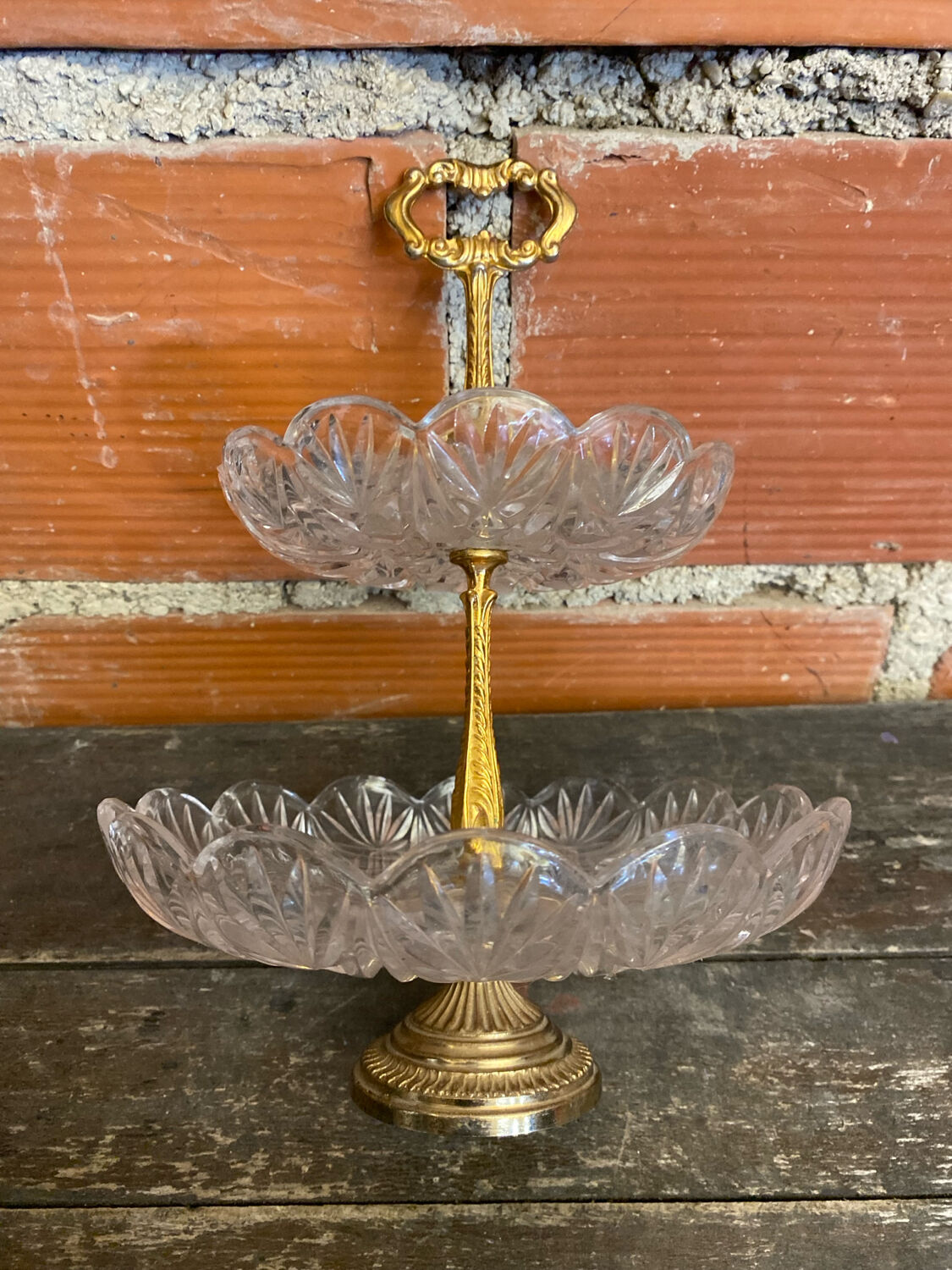 Cake Stand Antique Crystal + Gilded Bronze Trays #